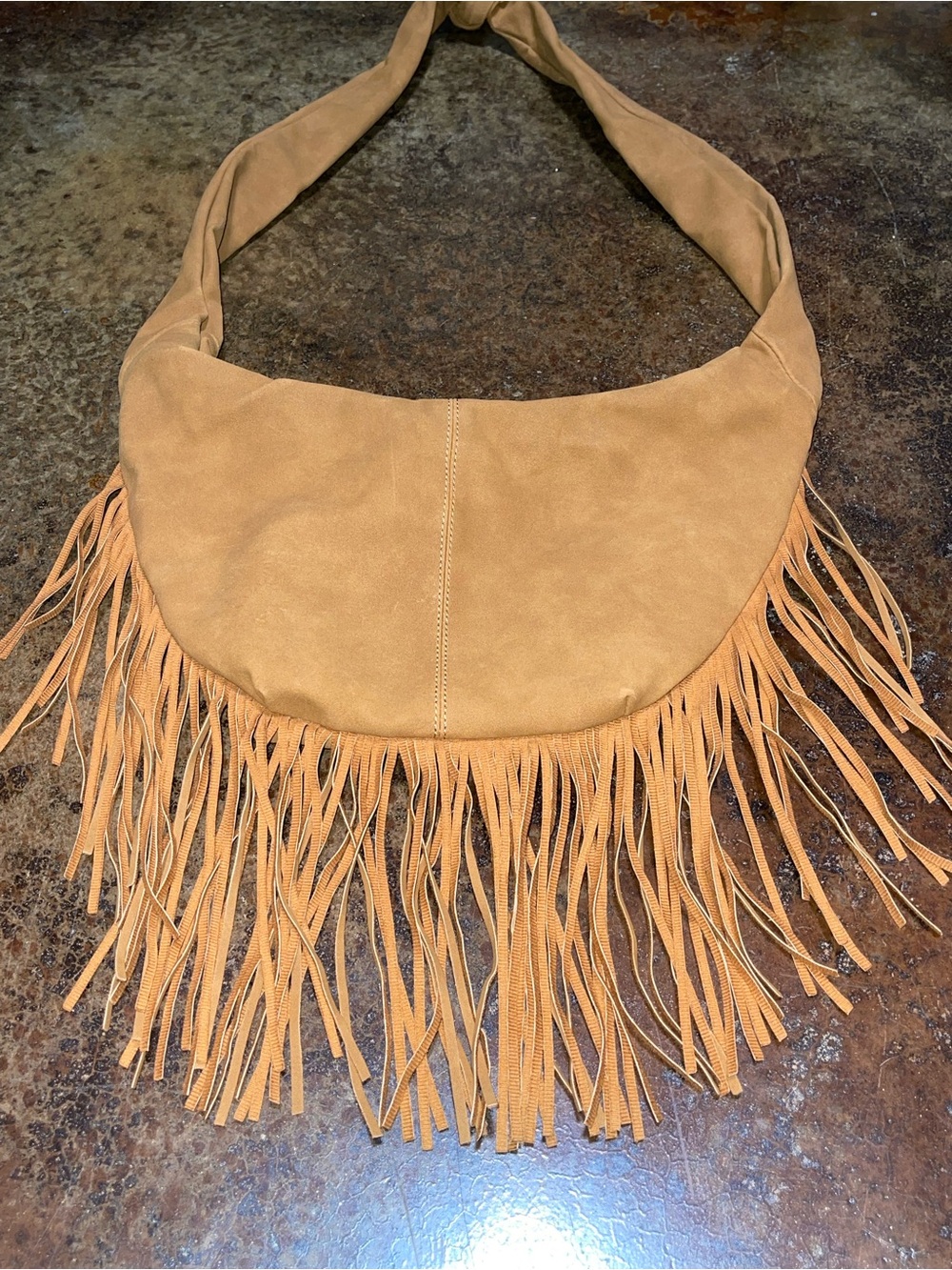 VENUS Tan Fringe Suede Shoulder Bag